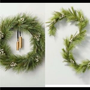 26"Faux Needle Pine & Snowberry XMAS Wreath w Bells/Garland Bundle